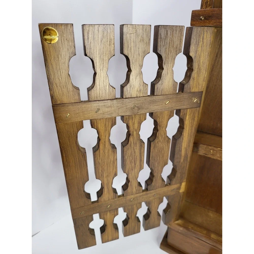 Vintage Wooden Wall Spice Rack Apothecary Cabinet Lattice Doors Drawers Taiwan